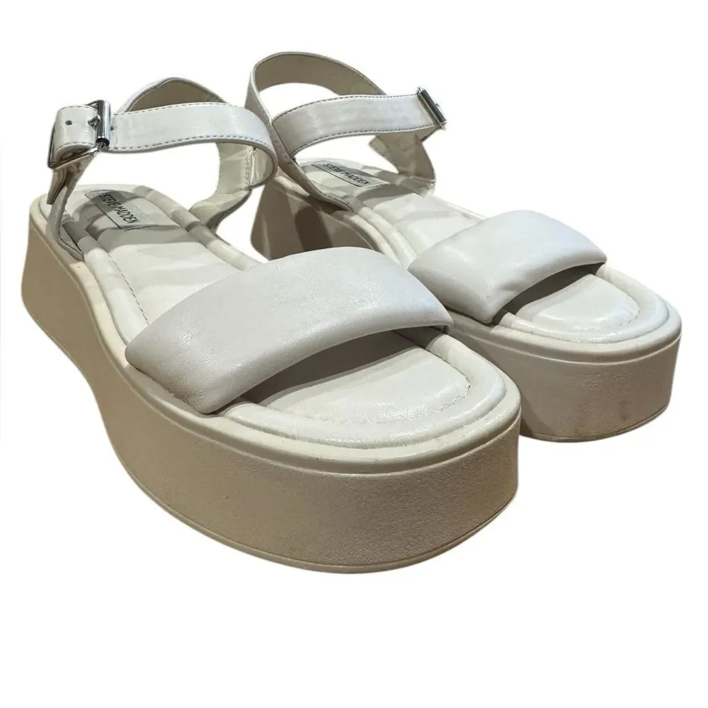 Steve Madden Dubai Vegan Leather Platform Ankle-Strap Sandals in Bone